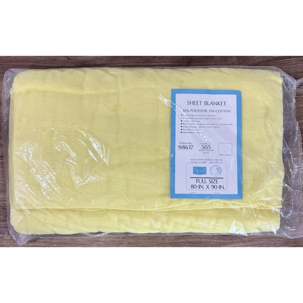 NOS Vintage Sears Slumber Shop Full Sheet Blanket 80x90 Lemon Yellow Sealed 70s